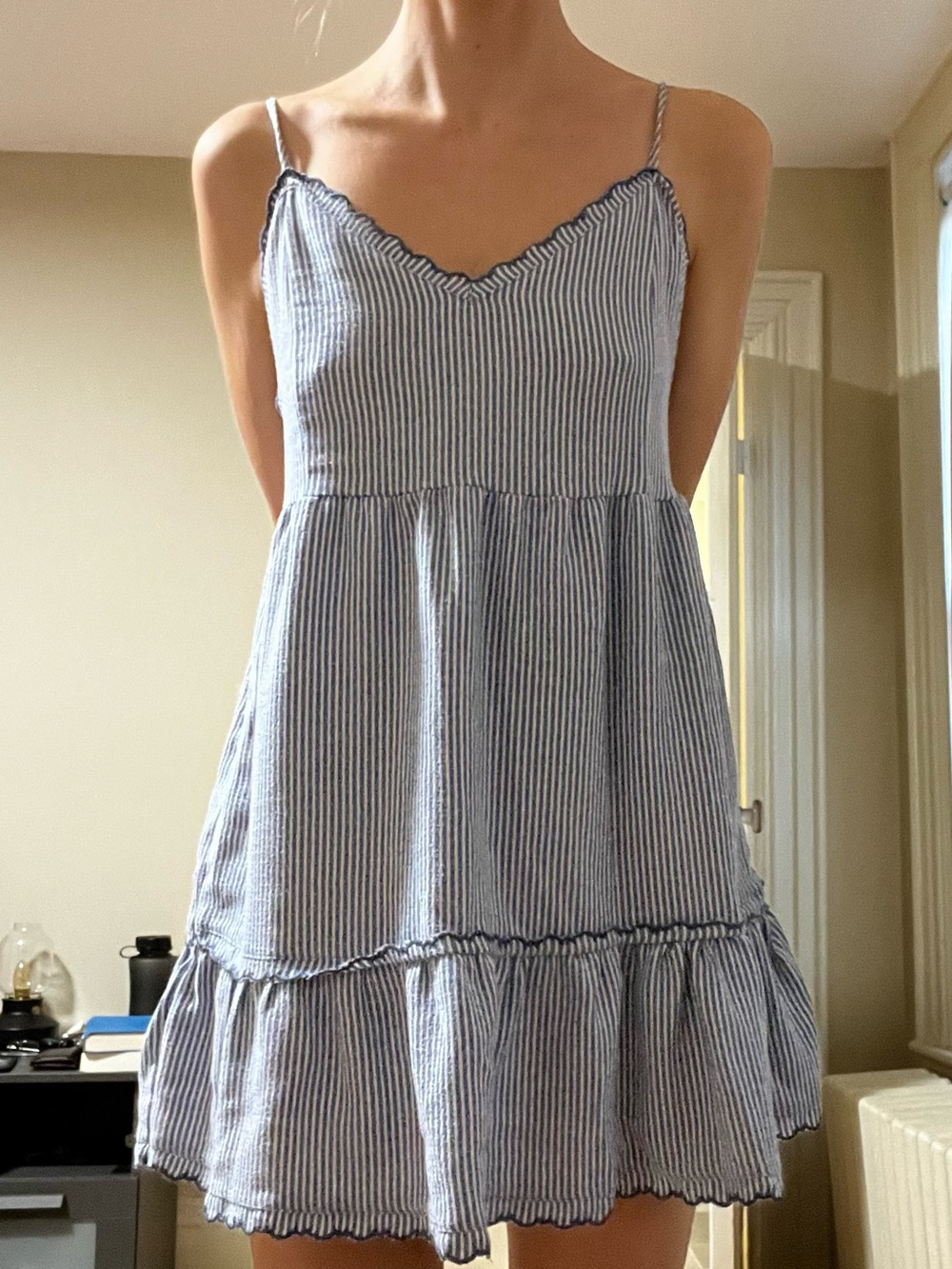 Blue and White Striped Spaghetti Strap Sundress
